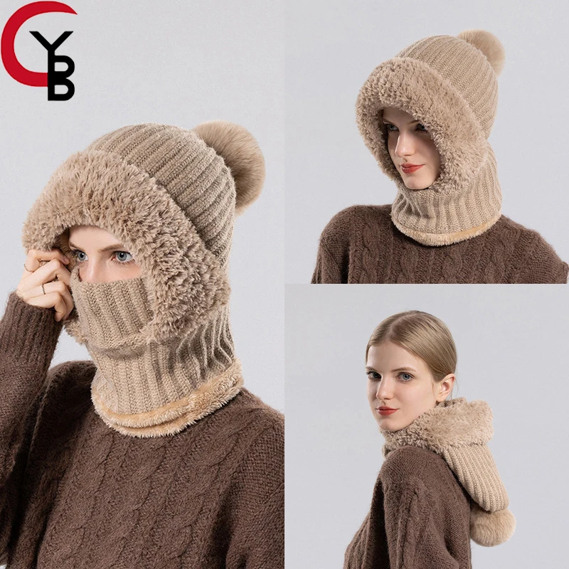 

1 Pc Breathable Warm Winter Hat for Women&Girls with Thick Velvet Face Cover,Scarf Mask,Moisture-proof Knitted Hat for Outdoor