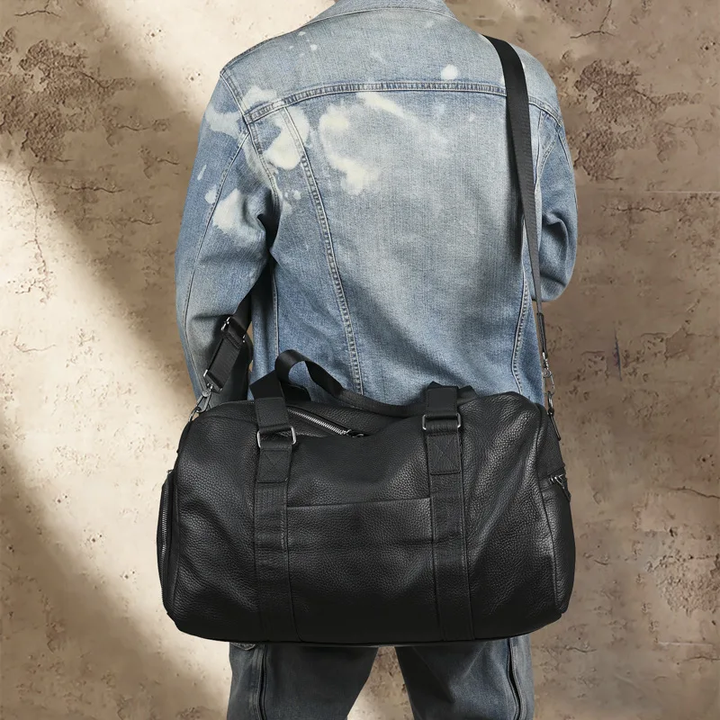 Sacs de voyage en peau de vache naturelle, sac de nuit imperméable en cuir pour hommes, sac à main pour bagages d'avion, sac de week-end pour hommes d'affaires