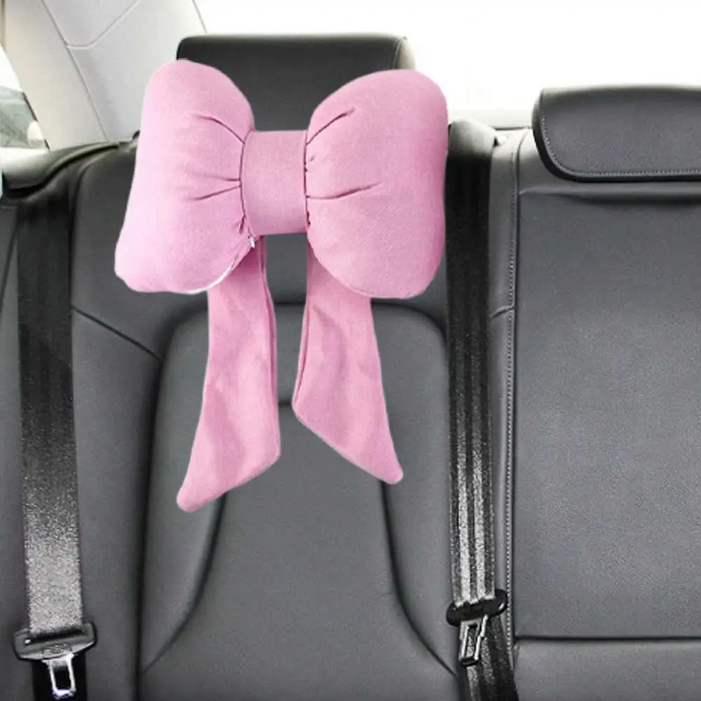 Lumbar Rest Pillow Ribbon Bow Linen Bow Car Headrest Linen Cotton Ribbon Bow Car Neck Pillow Ergonomic Streamer Kids Adults