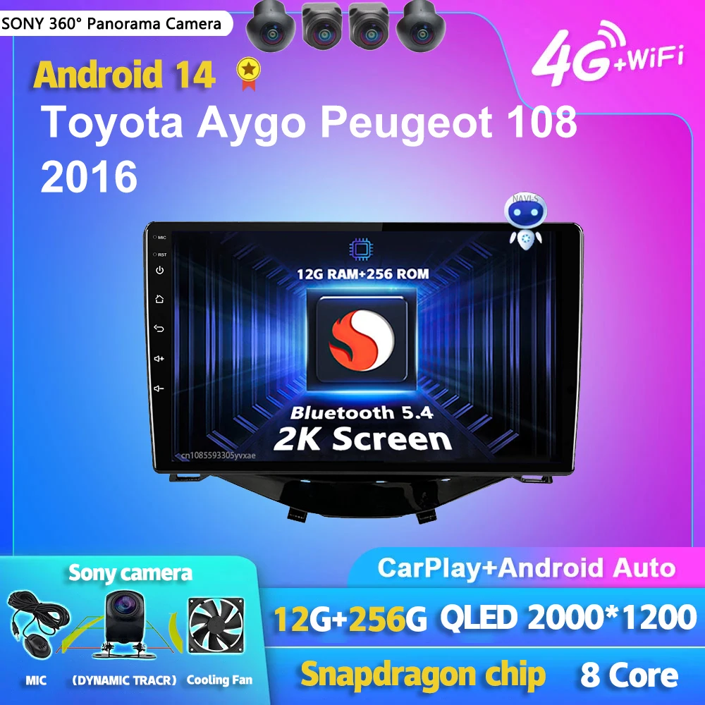 

Android 14 Carplay Auto 2K Screen Car Radio Multimedia Player For Toyota Aygo Peugeot 108 2016 Autoradio Stereo 2din Head Unit