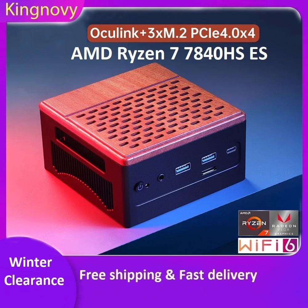 Topton AMD Gamer Mini PC Ryzen 7 7840HS ES Oculink 3*PCIe4.0x4 DDR5 6400MHz 2*2.5G USB4 Windows 11 NAS Firewall Computer WiFi6