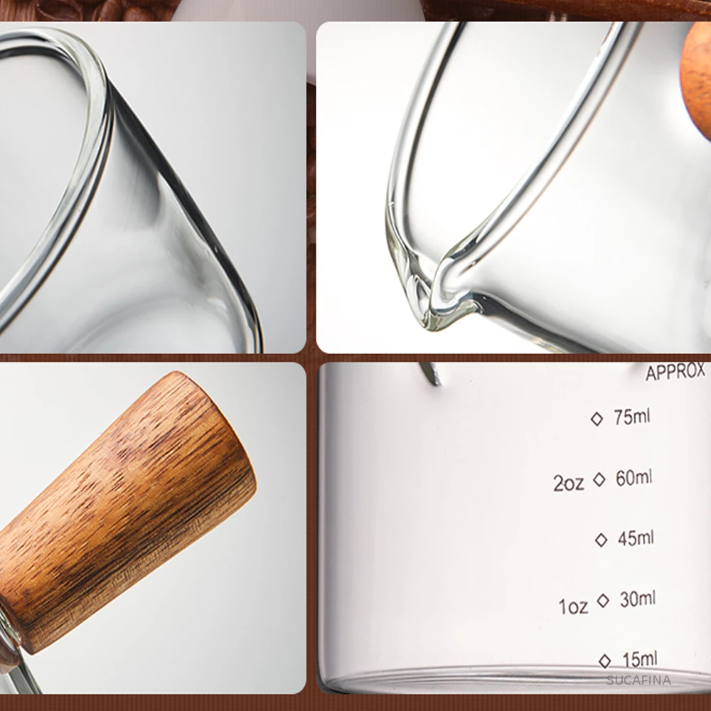 75ml Heat-resisting Glass Espresso Measuring Cup Single/Double Mouth Milk Jug Coffee Supplies Transparent Kitchen Measure Mug - view 5