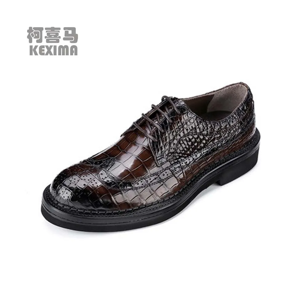 

KEXIMA hanlante crocodile Leather shoes male shoes business leisure crocodile Leather shoes lace-up British Brush color