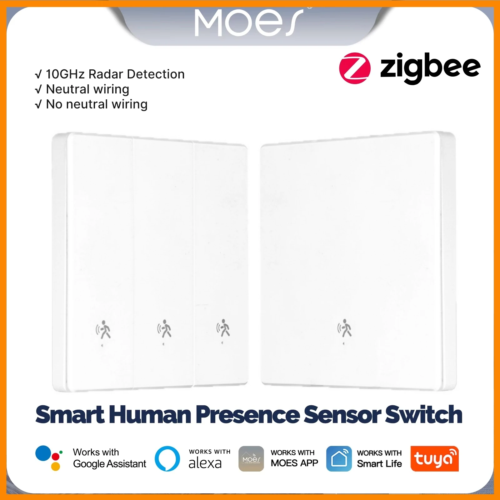 

Датчик присутствия человека MOES Tuya APP Zigbee Smart Life с радаром 10 ГГц для включения/выключения света, совместим с Alexa и Google Home