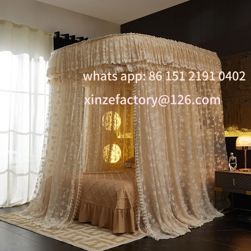 

Customizable winter new double-layer lace track mosquito net U-shaped guide rail three doors floor mosquito net princess wind