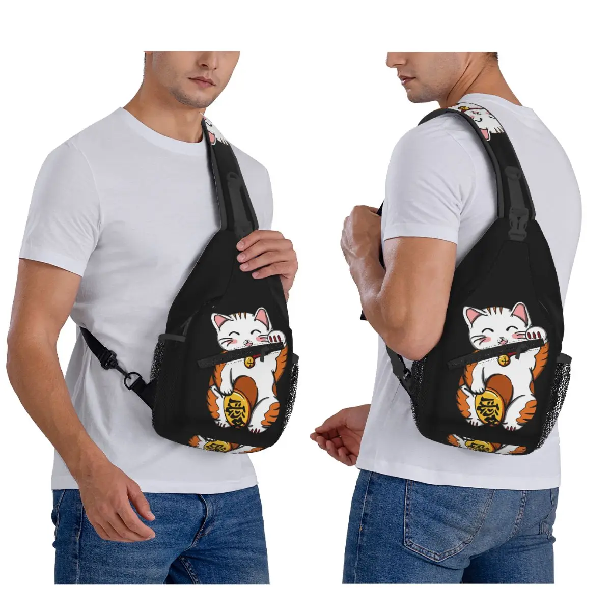 

Maneki Neko Taiyaki Lucky Cat с рыбой, нагрудная сумка, мужской рюкзак через плечо, нагрудная сумка, дорожный походный рюкзак, сумка на плечо