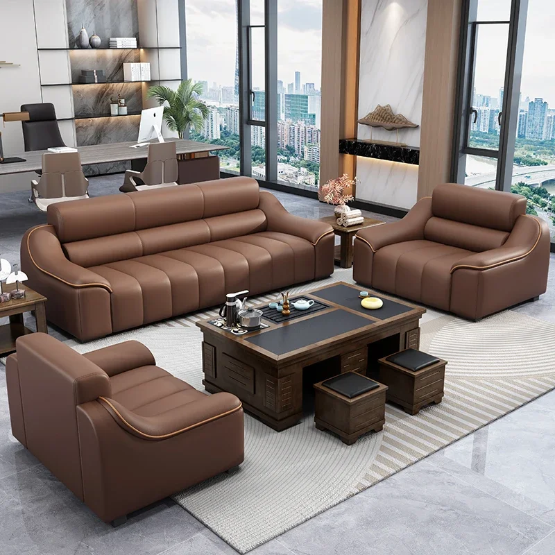 

Office sofa reception area coffee table combination integrated simple modern leather business three-person