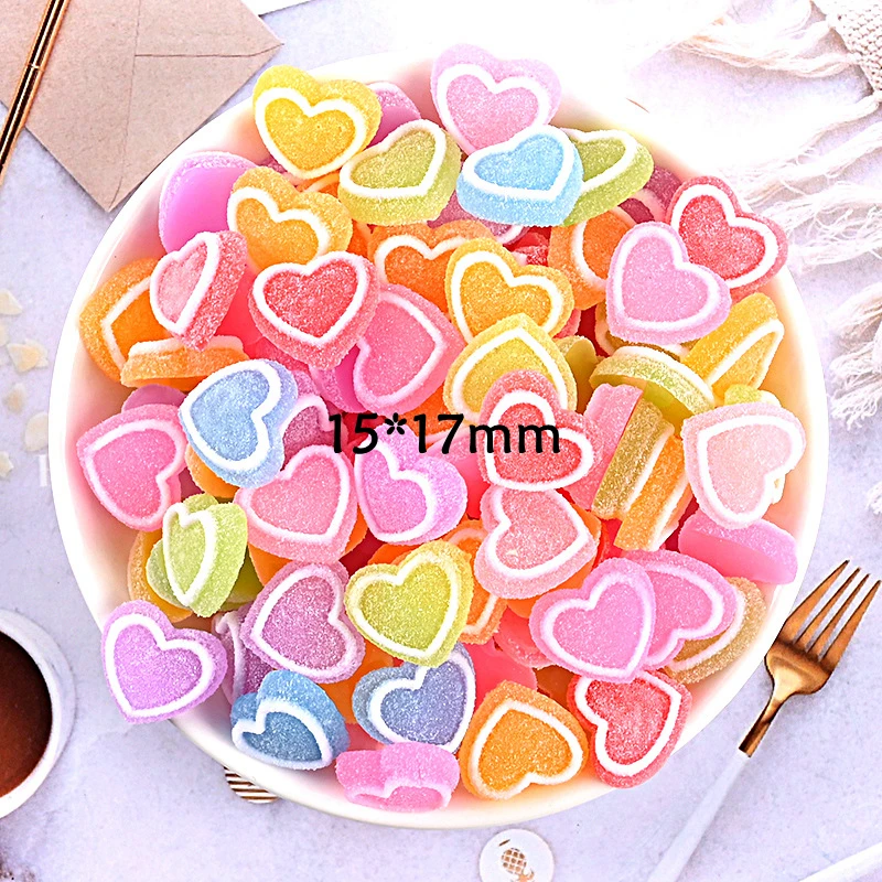 20 Pcs New Cute Mini Cartoon Heart-Shaped Candy Rubber Resin Flat Cabochons Scrapbook Diy Wedding Hairpin Accessories Craft G14