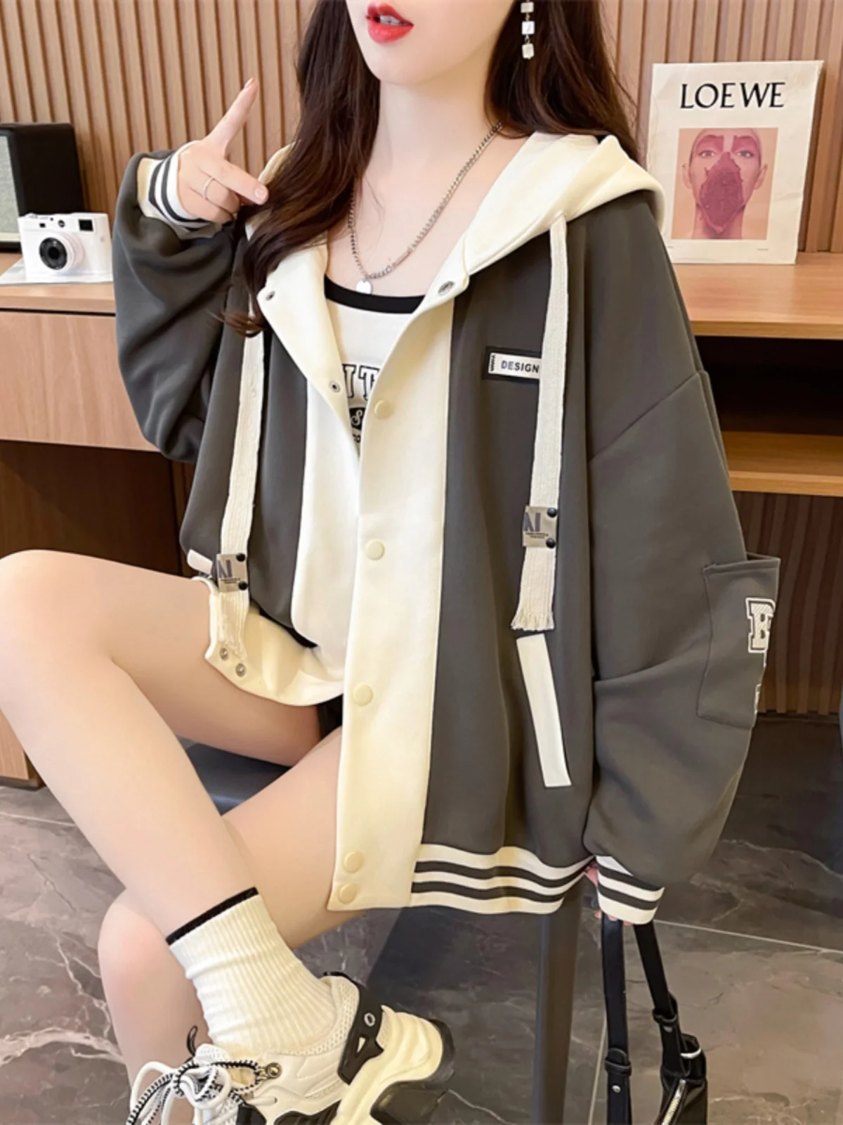 Chaquetas de Béisbol Oversize para Mujer, Estilo Primavera, Adornadas, Lindas, Kpop, Anorak, Soft-Shell, Biker, Térmicas, Elásticas Europeas, Ajustadas, Y2K