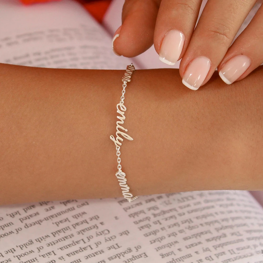 Stainless Steel Multiple Name Bracelet Personalized Jewelry Custom Family Bracelets Couples Valentine's Day Gift for Her