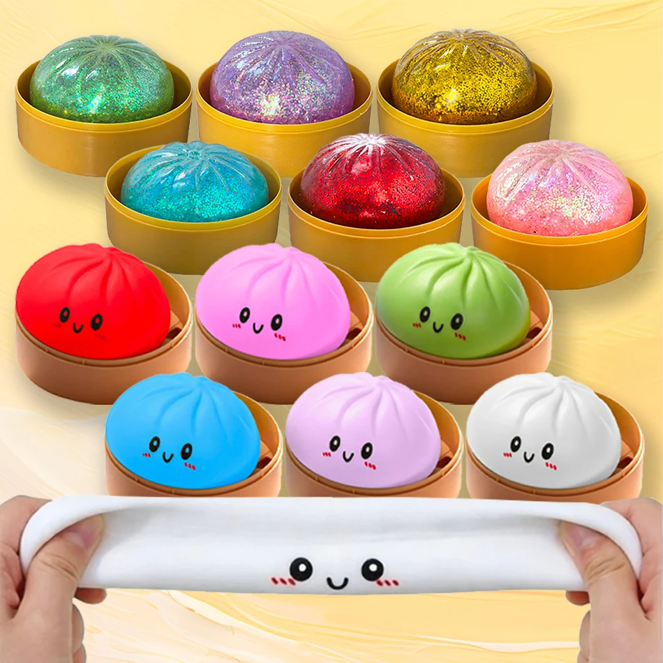 Pelota de presión de simulación con forma de dumpling, de rebote lento, suave al apretar, para descompresión, modelo Baozi, juguete antiestrés, regalos de cumpleaños