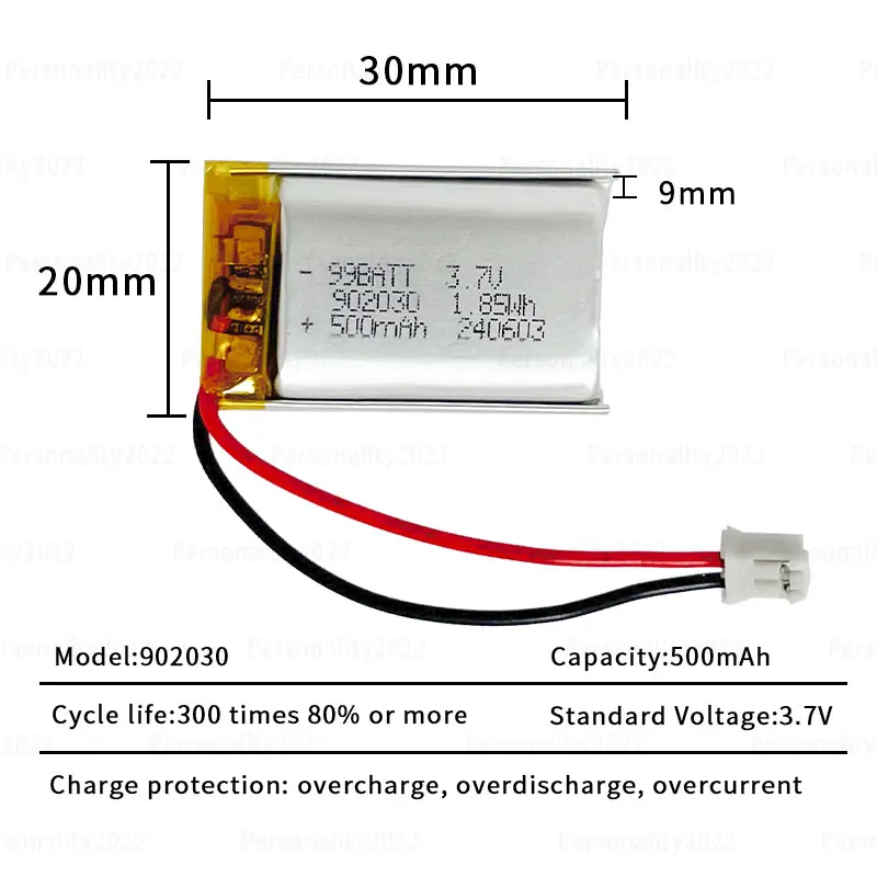 500mAh 902030 3.7V batteria ai polimeri di litio batteria agli ioni di litio per luce solare lettore DVD dispositivo antifurto cella ricaricabile