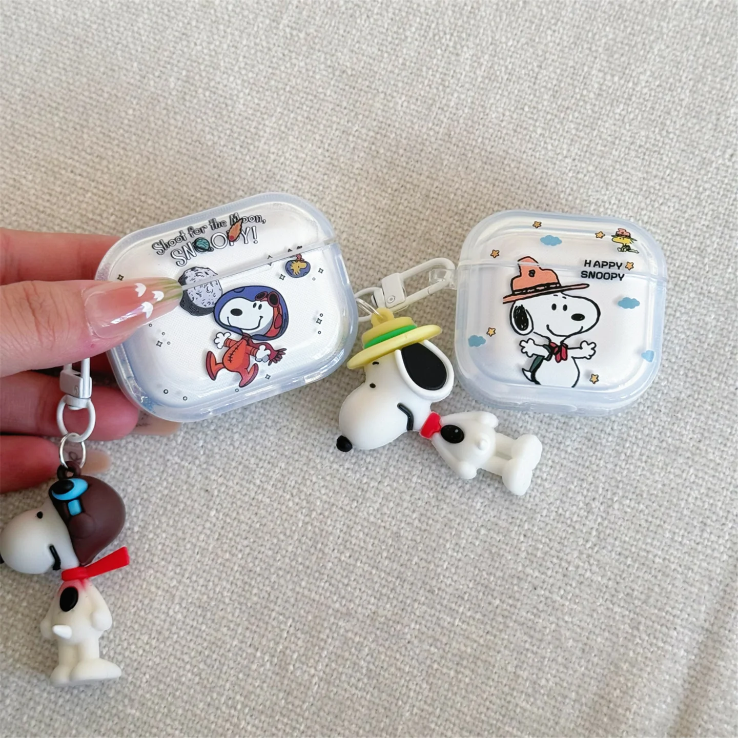 Niedliche Cartoon-Snoopy-Kopfhörerhülle für Airpods 4 2 3 1 Pro 3 2 Kabellose Bluetooth-Kopfhörer Schutzhülle mit Anhänger