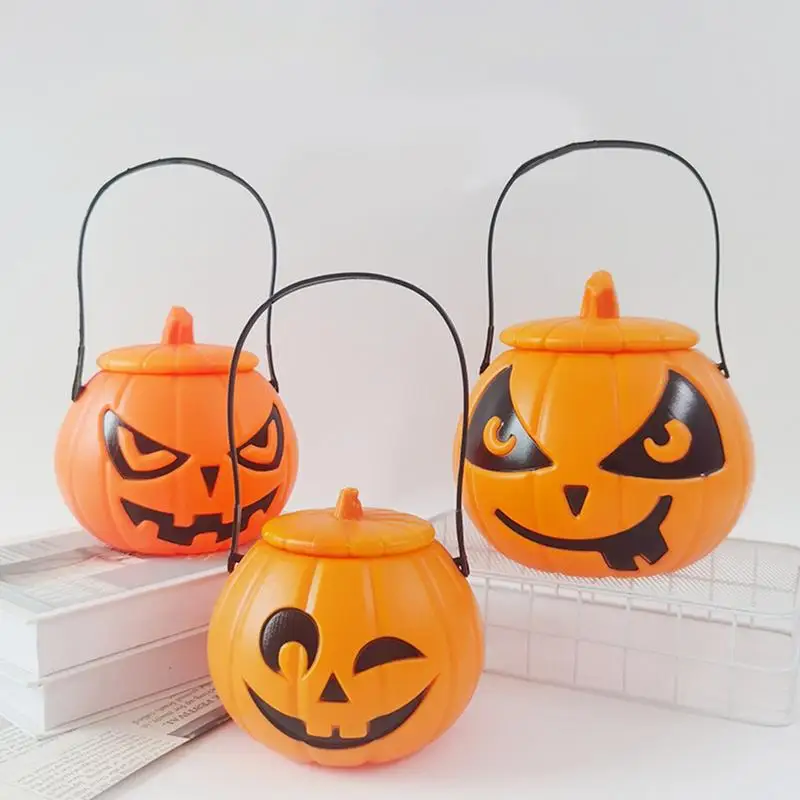 Pumpkin Treat Pails Halloween Goodie Buckets Pumpkin Design Halloween Goodie Buckets Trick Or Treat Bucket With Lid Halloween