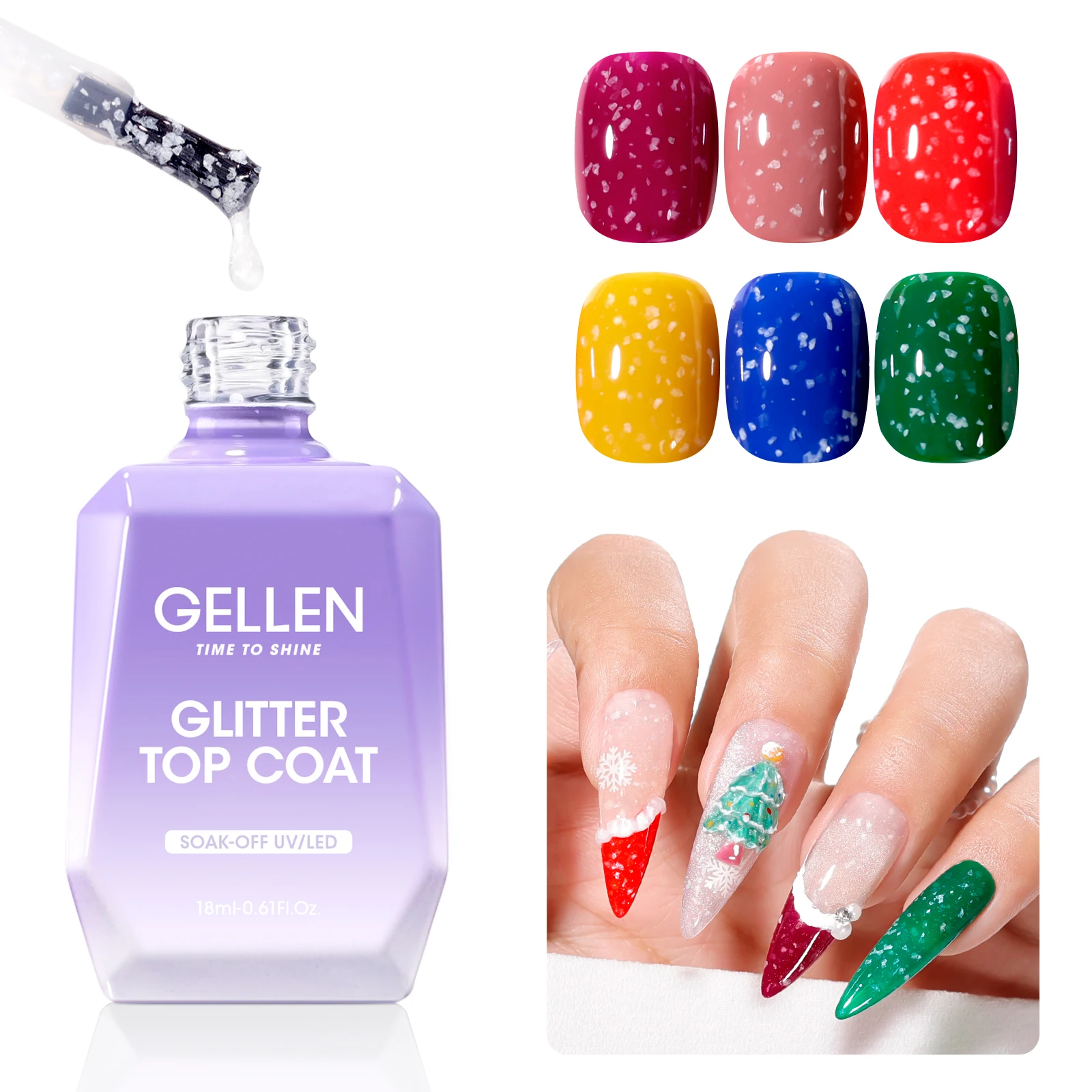 GELLEN Glitzer-Gel Top Coat Schneeflocken-Nagellack 18ml Klarer Glänzender No-Wipe Gel Schimmer-Finish Soak-Off UV-Lampe Maniküre-Kunst