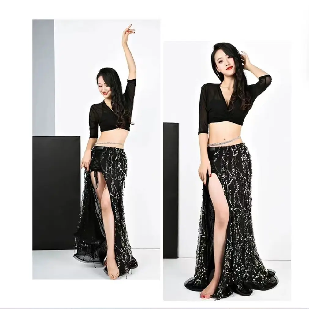 

Belly Dance Costume Women's Adult Sexy Sequins Tassels Minimalist Style Practice Performance Set