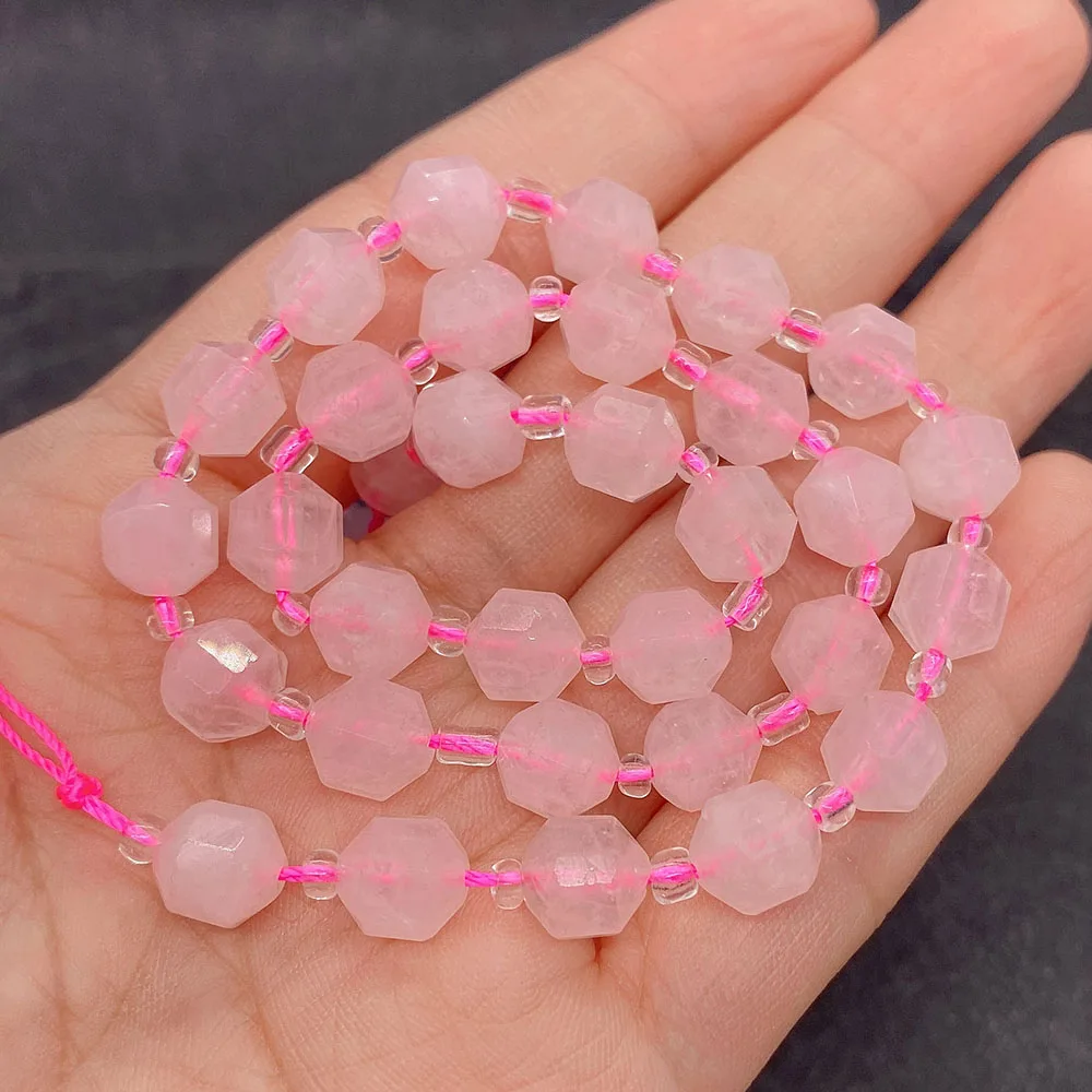 Love Stone Pink Crystal Quartz Faceted Natural Rose Quartz Beads 8/10mm Jewelry Making DIY Necklace Bracelet  Material