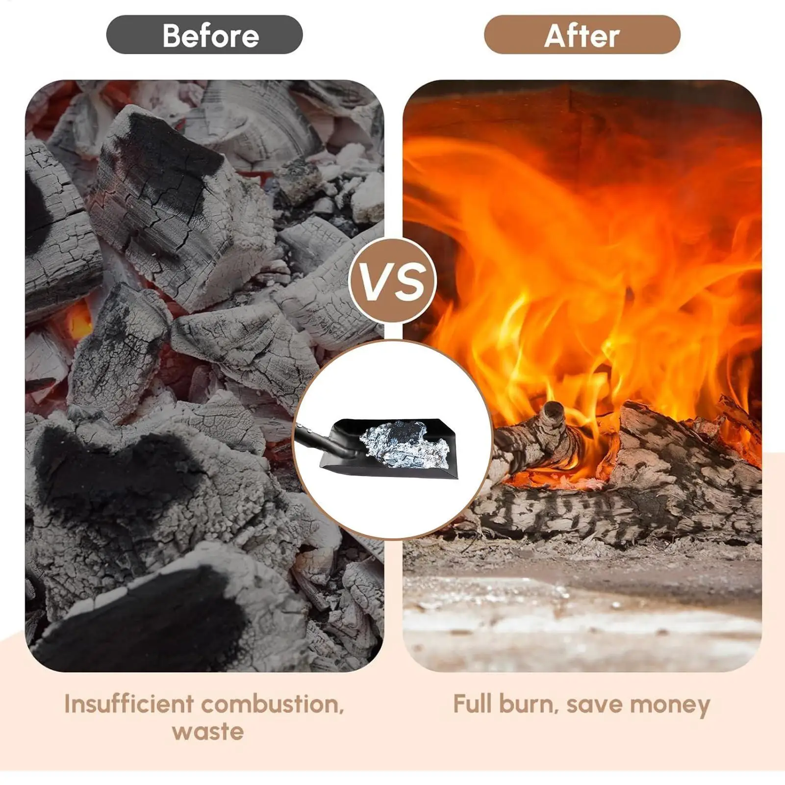 مجموعة واحدة من مجرفة الرماد شديدة التحمل بمقبض خشبي وفرشاة حفرة النار ومجموعة مغرفة الفحم لموقد الخشب في الهواء الطلق