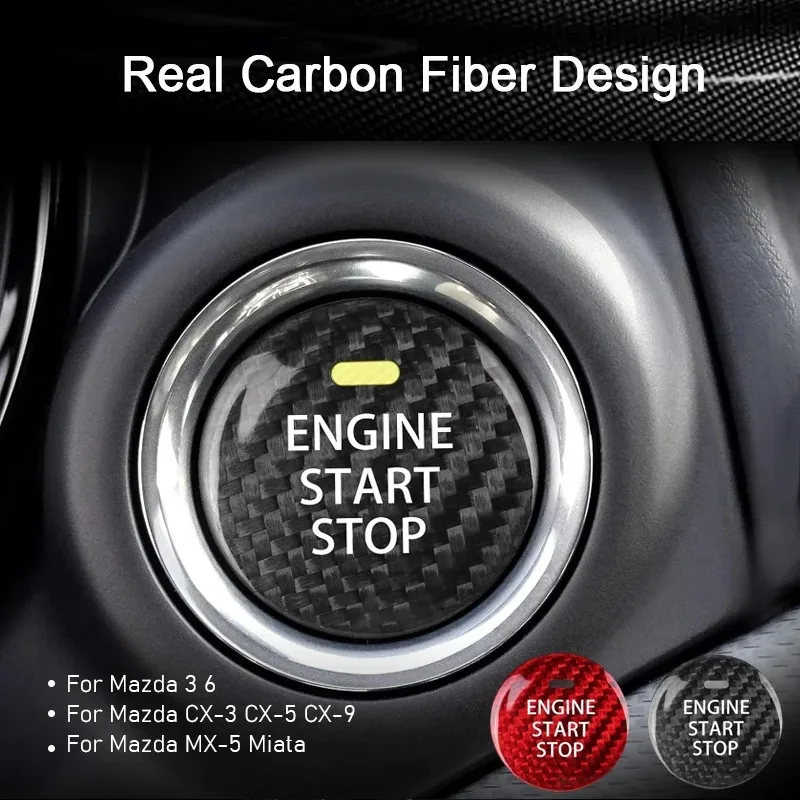 

For Mazda 6 CX-3 CX-5 CX-6 MX-5 Miata soft Carbon Fiber Car Keyless Engine Start Stop Push Button Cover Sticker Car Accessories