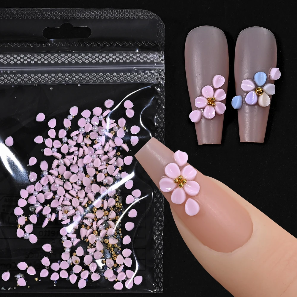 150 ชิ้น กลีบดอกไม้สีชมพู 3 มิติ สำหรับตกแต่งเล็บ พร้อมไข่มุกและลูกปัดเหล็ก ดอกไม้ประดับเล็บ อุปกรณ์ทำเล็บลายดอกไม้ DIY ZC