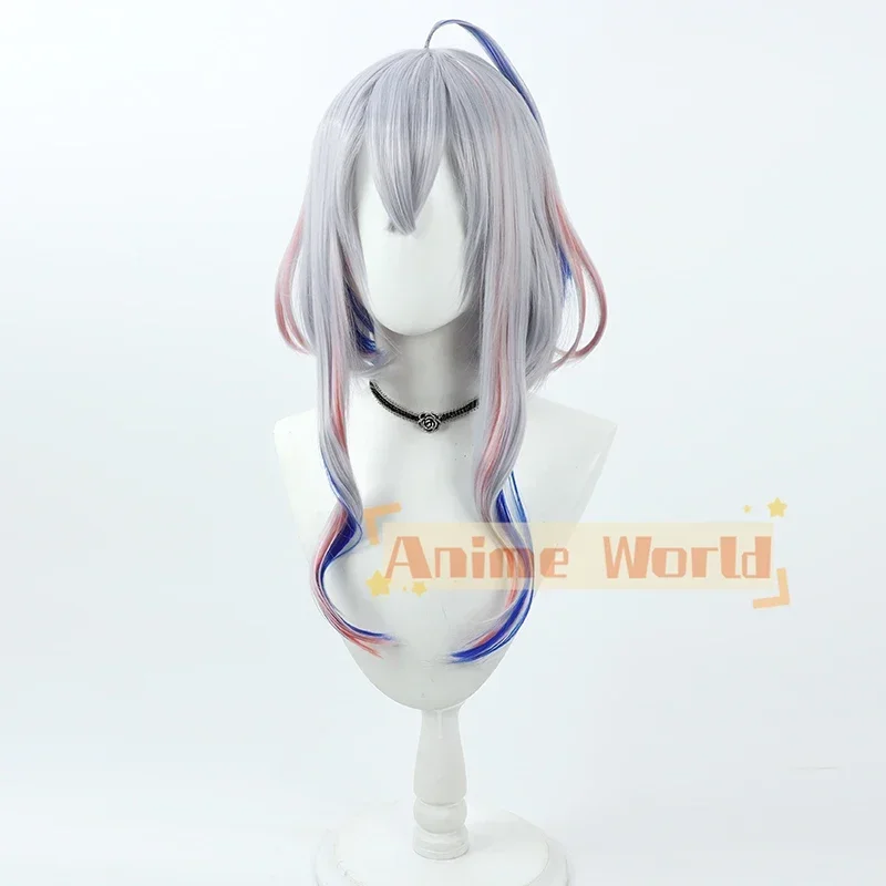 Vtuber Amane Kanata Cosplay Wig 55cm Silver Blue Mixed Pink Heat Resistant Synthetic Hair Halloween Role Play + Free Wig Cap