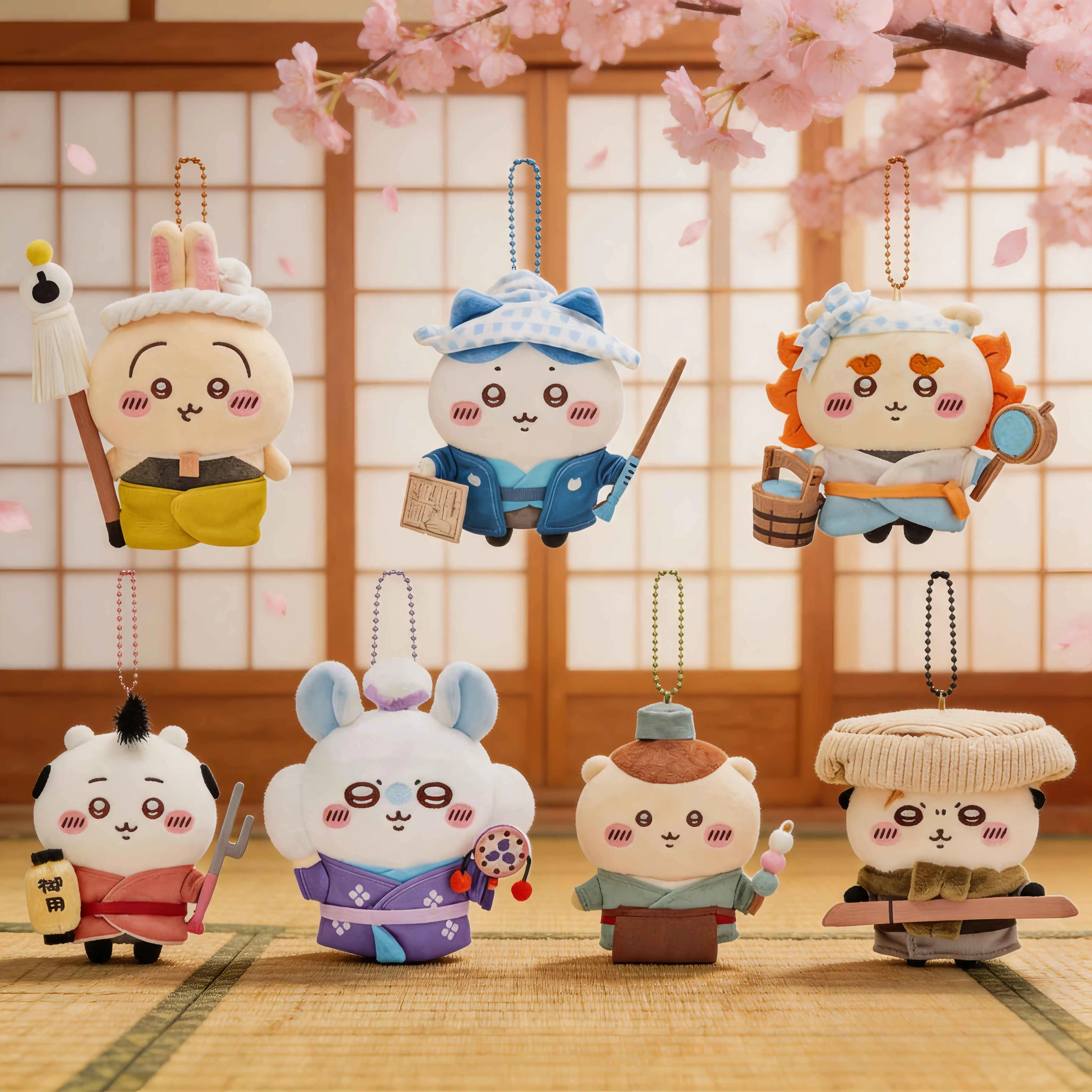 Llavero de Peluche Chikawas Edo Samurai, Colgante de Anime Japonés Lindo de Usagi Hachiware Ushachi, Accesorio Suave y Esponjoso para Bolsos, para Fans