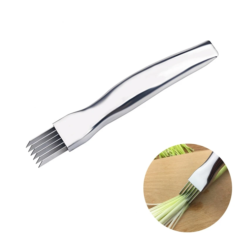 LMETJMA Stainless Steel Onion Slicer Cutter Scallion Cutter Knife Multi Vegetable Fruit Chopper Shredder Kitchen Gadget KC0148