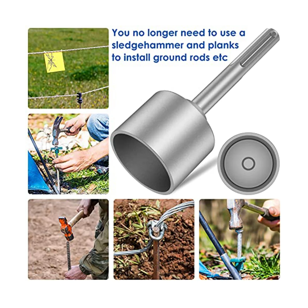 

SDS-Max Ground Rod Driver, 65mm Heavy Duty Steel Drill Bit Driver,for RotaryHammer Drill Grounding Rods (2.56 In)