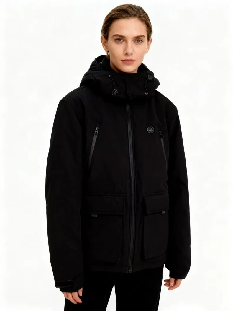 

Утепленная хлопковая куртка для улицы с капюшоном, мужская и женская, теплая, модная, повседневная, с длинными рукавами, приталенного кроя, стандартной длины, однотонная