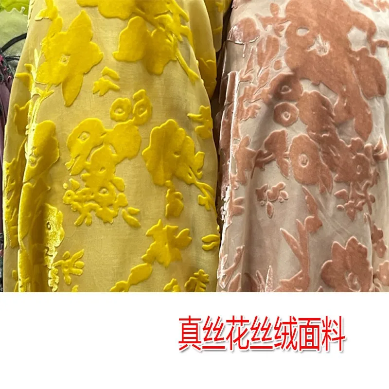 Spring and summer true velvet fabric silkworm silk flower dress shirt micro permeable cheongsam clothing