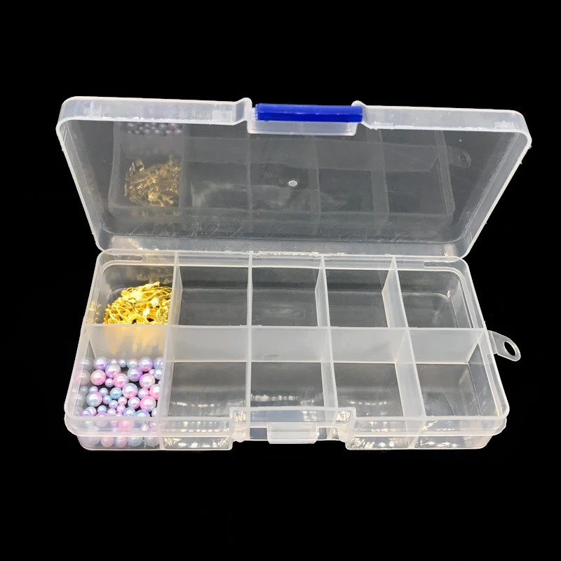 10 Compartments Clear Plastic Jewelry Storage Nail Art Decorations Portable Organizer Rhinestones Beads Nail Art Accessories