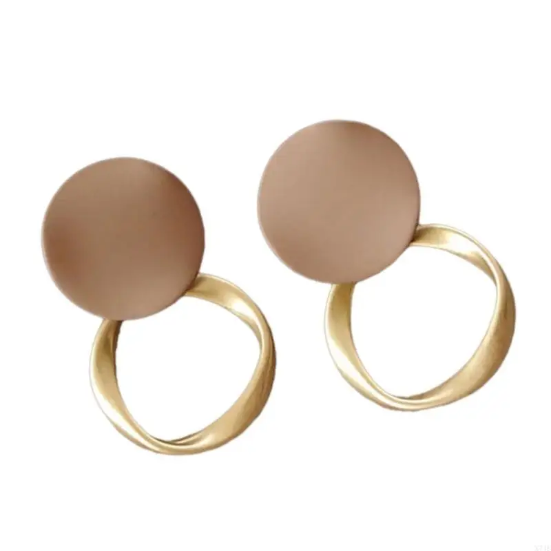  Light 2.12g Circular Alloy Earrings Modern Khaki Tone Alloy Geometric Jewelry For Extended Wear Comfort