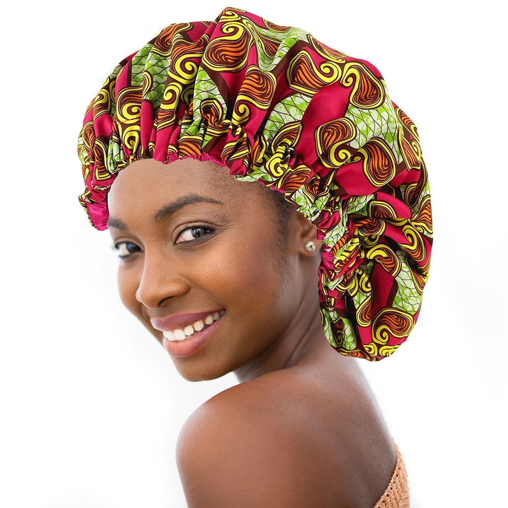 New Extra Large Satin Lined Bonnet Women Big Size Beauty Print Satin Silk Bonnet Sleep Night Cap Head Cover Bonnet Hat Wholesale