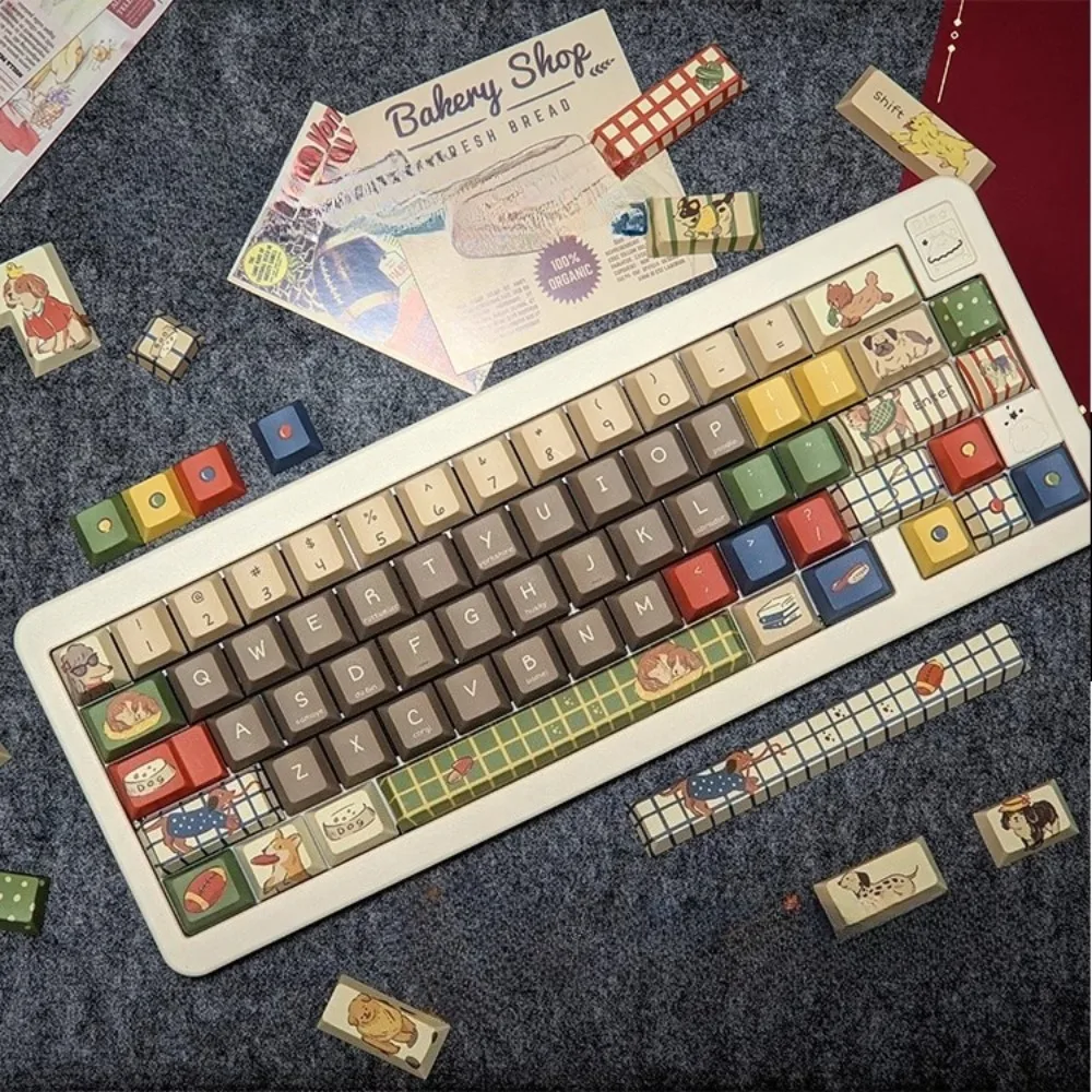

Happy Puppy Theme Keycap Set 142key PBT Custom Cute Retro Anime KeyboardCap Cherry Profile Gaming KeyCap for Mechanical Keyboard