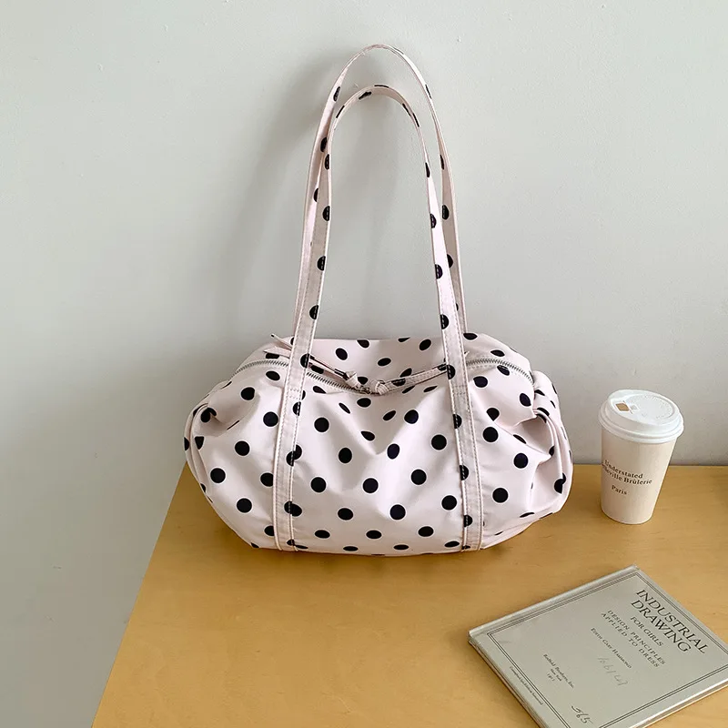 

Модная женская сумка через плечо в горошек, большая вместительная нейлоновая сумка-тоут с ручкой для повседневного использования, ультралегкая сумка для путешествий, йоги, спорта, сумка для хранения вещей