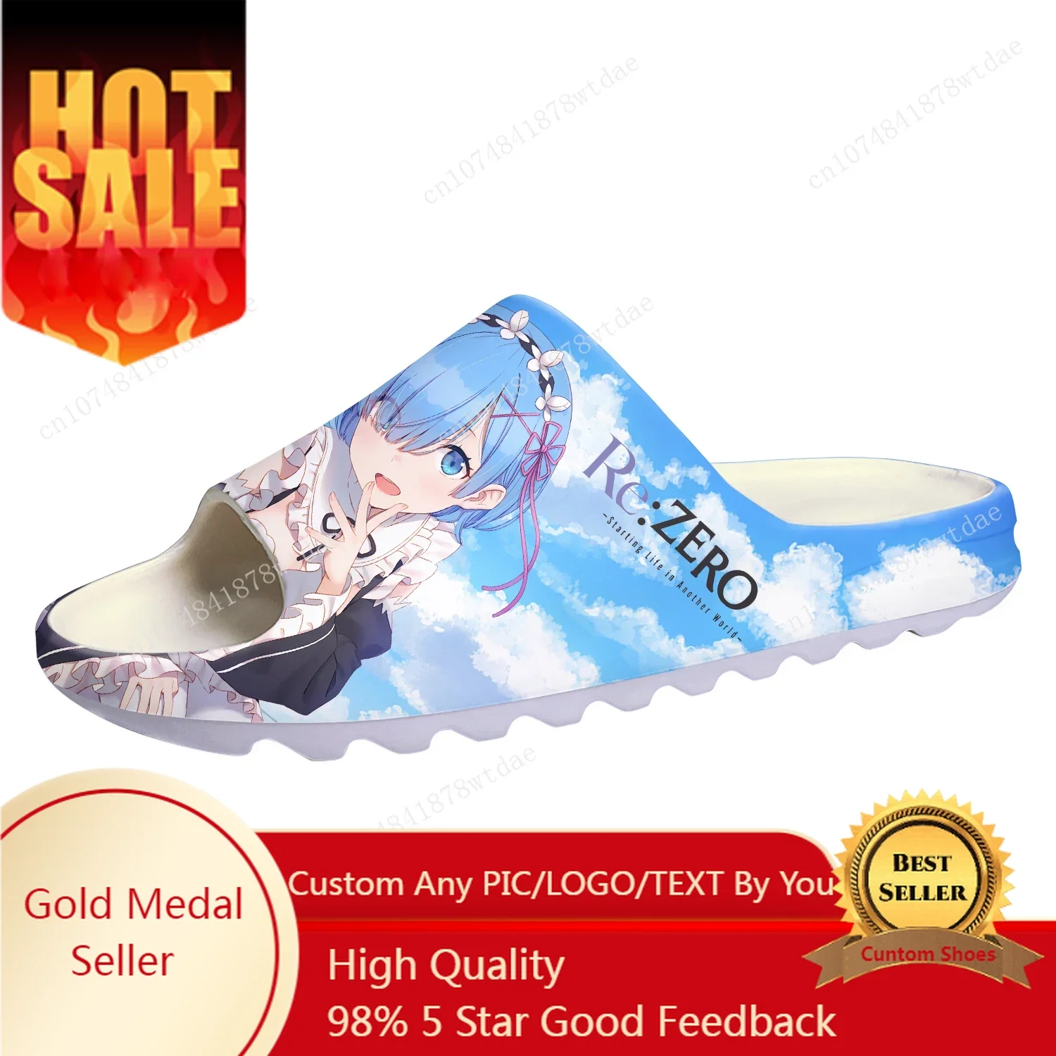 

Rem Ram Soft Sole Sllipers Re:Zero Mens Womens Teenager Home Clogs Anime Step In Water Shoes On Shit Cartoon Customize Sandals