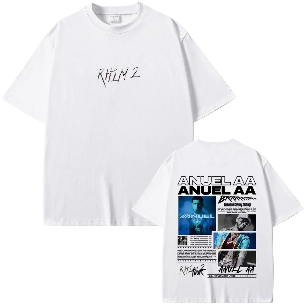 Rapper Anuel AA Rhlm 2 Tour T-shirt Men Women Clothing Hip Hop Fashion Pop Music T-shirts Men's Casual Oversized Cotton T Shirts