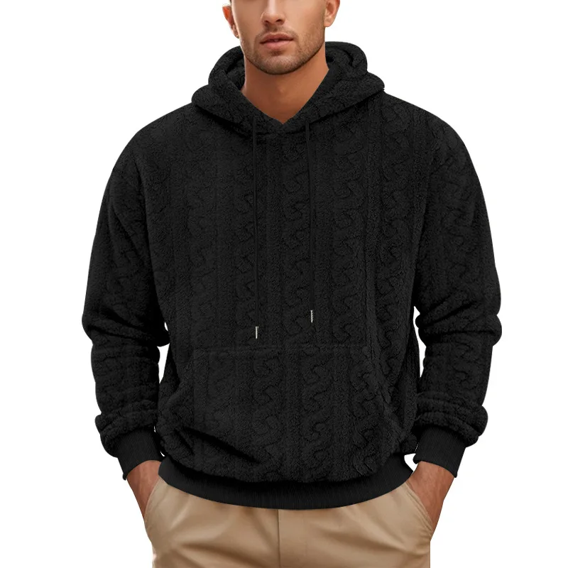 

2024 Autumn and Winter New Men's Casual Hooded Sweatshirt with Thick Fleece and Warm Solid Color Hoodie