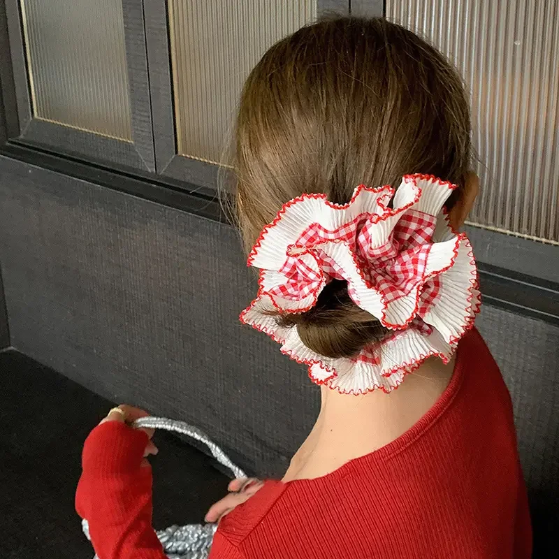 

French Style Sweet Lace Edge Oversized Hair Scrunchies Women Fairy Hair Bands Double Layers Ponytail Holder Hair Accessories