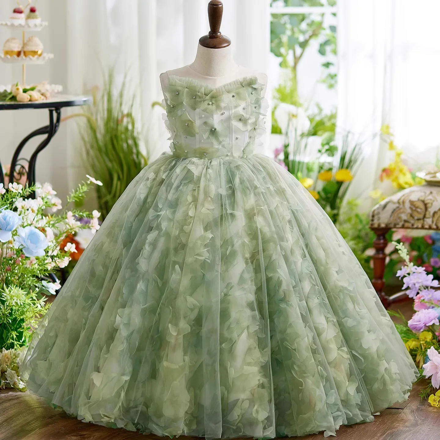 فستان سهرة للفتيات على شكل زهرة الغابة وحفلات أعياد الميلاد فساتين الأميرات للأطفال أزياء رسمية أنيقة فساتين بدون أكمام
