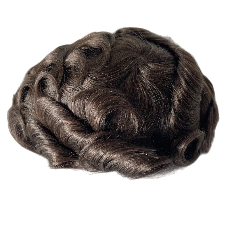 أنظمة الشعر البشري البرازيلي العذراء # 5 شعر مستعار بني فاتح 32 مم، حلقة 8 × 10 فولت 03 وحدة جلدية رفيعة للغاية للرجال البيض