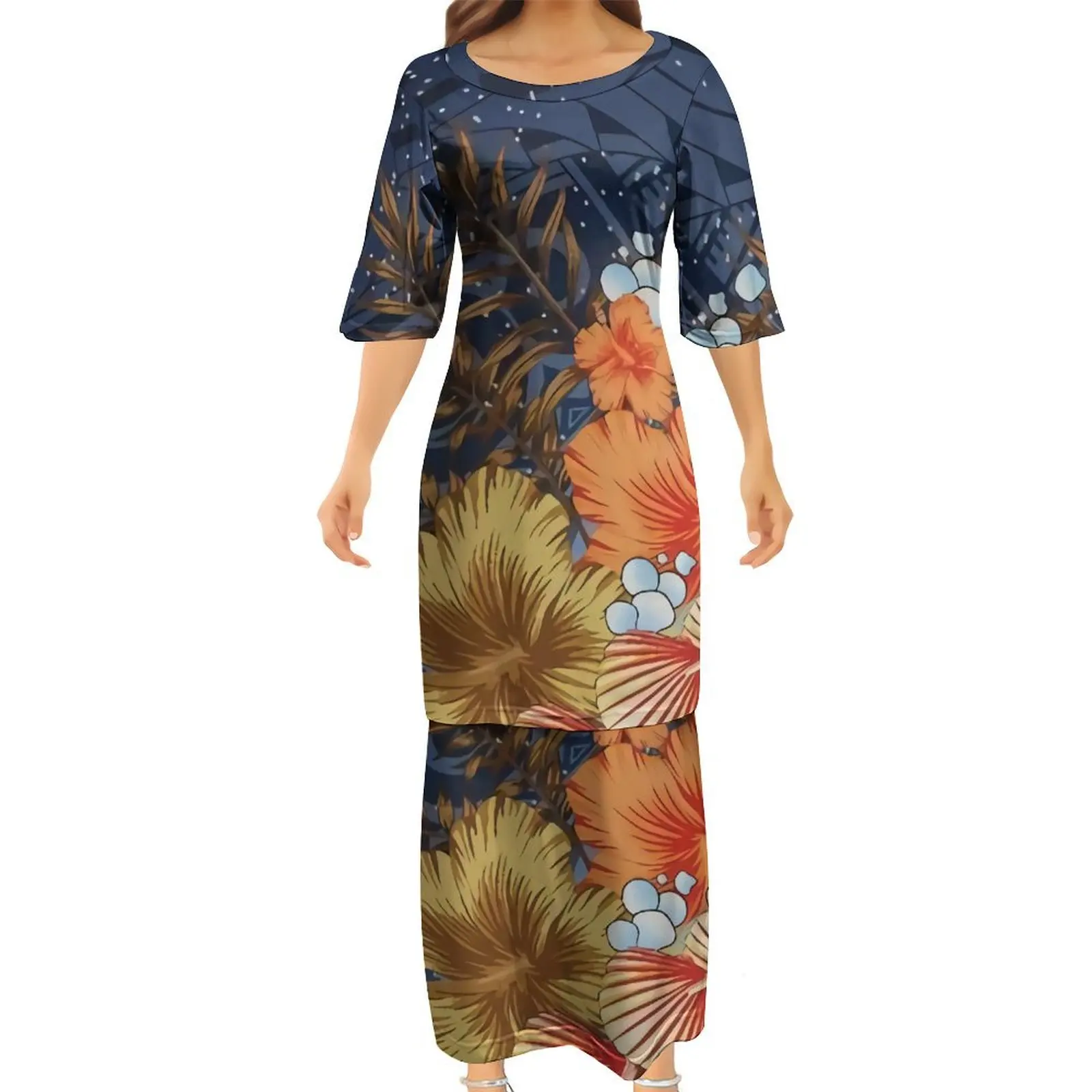 Samoa Women'S Club Set Dress Polynesian Women Puletasi Custom Patternised Print Party Dress Factory Direct Quality Fabric