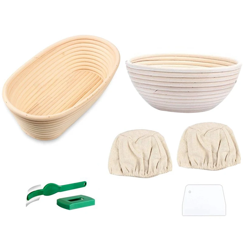 New 6Pcs Banneton Proofing Bread Basket With Removable Liner And Scraper For Baker Baking Tools