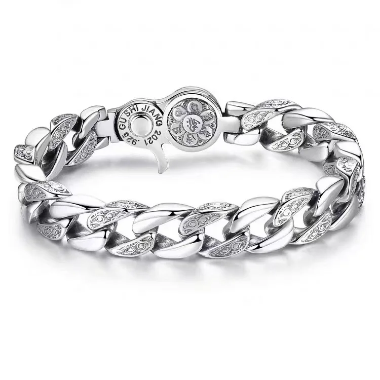 Rotatable Six Mantra Wide Bracelet for Men Vintage Retro Cuff Bangle Trendy Personality Male Fashion Jewelry Gift
