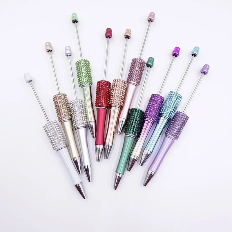 10pc DIY Handmade Sticking Diamond Beaded Ballpoint Pen Stationery Student Gift Beadable Pens for Writing School Office Supplies