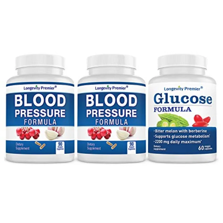 

Bonus Pack Longevity Blood Pressure Formula 90 caps x 2 Bottles with 1 Bonus Bottle of Glucose Formula [60 caps]
