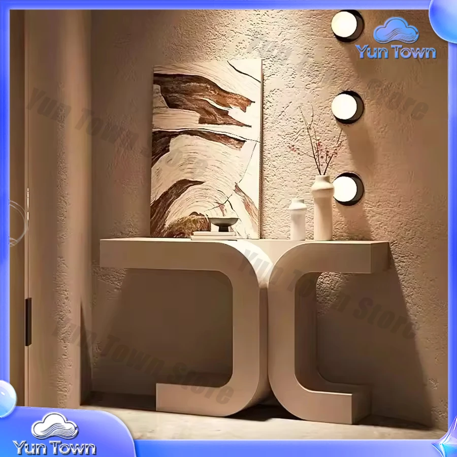 High-end modern console table with unique red design art style, perfect for living room entrance channel decoration