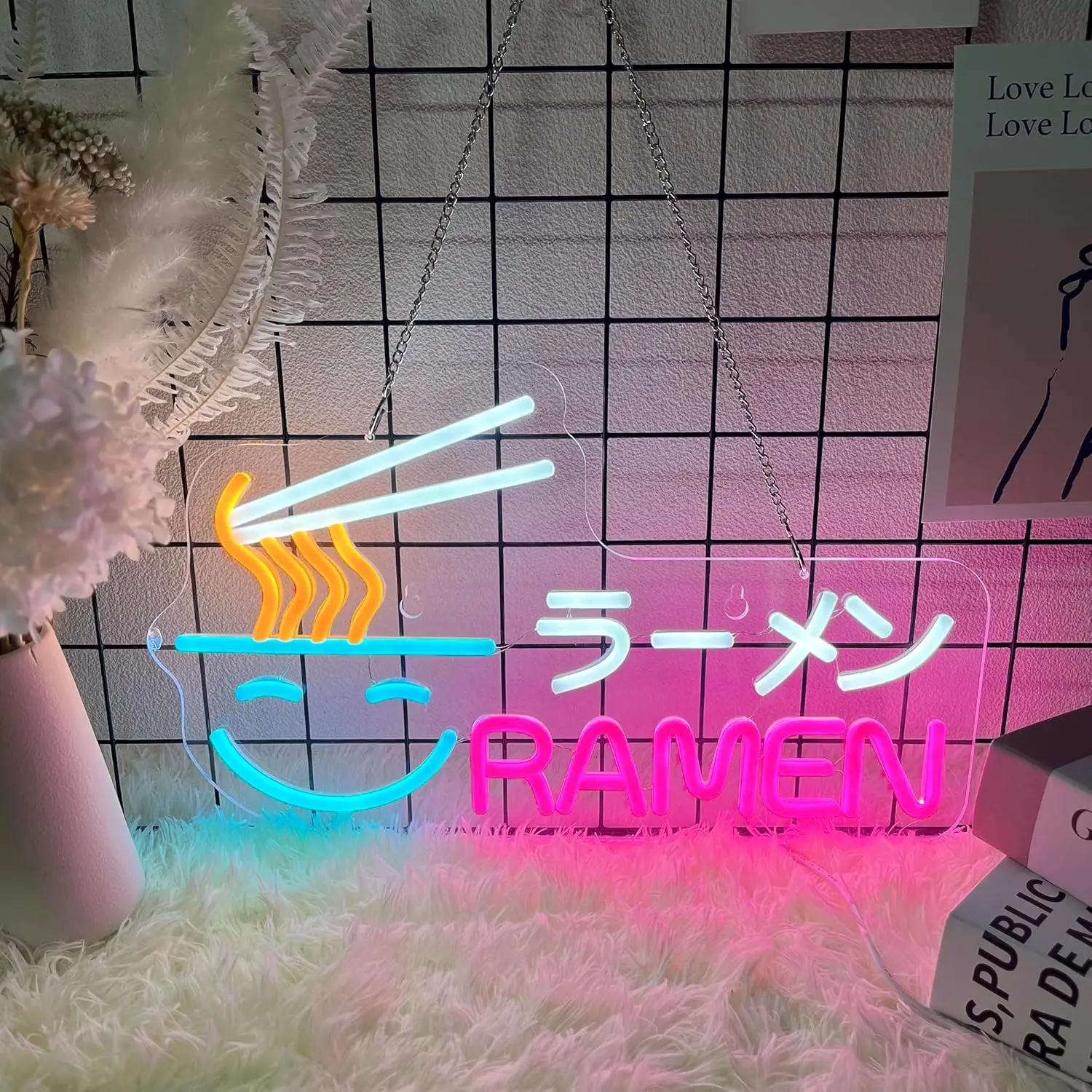 رامين النيون تسجيل الشعرية اليابانية مصباح ليد USB عكس الضوء تضيء تسجيل لمطعم رامين متجر المطبخ غرفة الطعام جدار ديكور