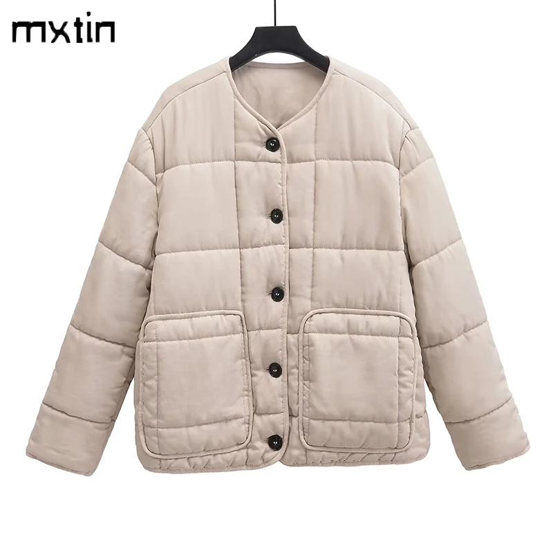 2024 Women's Autumn Vintage Solid Cotton Loose Jackets Coat Fashion O Neck Long Sleeve Parkas Female Outerwear Tops New in Coats