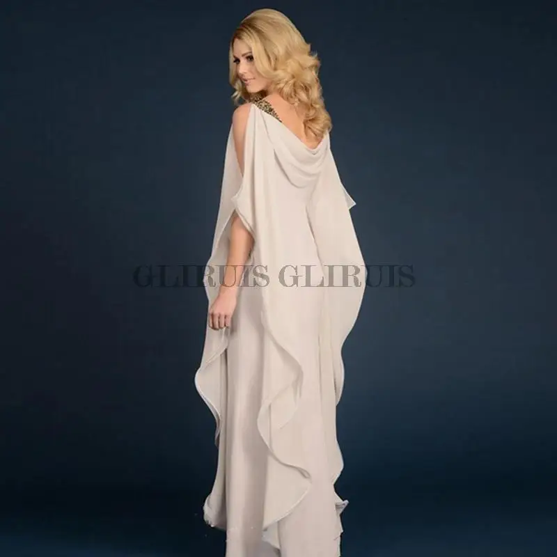 

Sleeveless Mother of the Bride Dresses Jewel Neck Cowl Back Tiered Wedding Party Gowns Floor Length